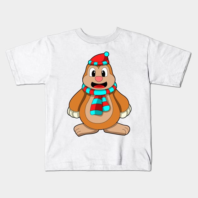 Mole with Scarf & Bobble hat Kids T-Shirt by Markus Schnabel